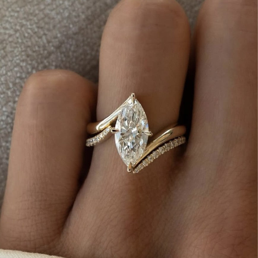 3ct Marquise Cut Moissanite Ring S925 Sterling Silver- Elegant Classic Design